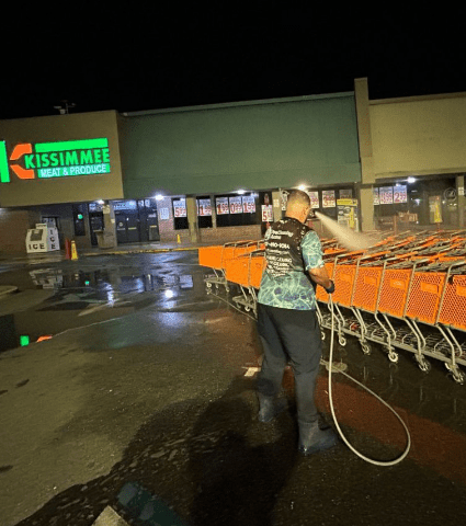 PCA Washing Pressure Washing Shopping Carts in Polk , Orange and Osceola Counties and Central Florida.