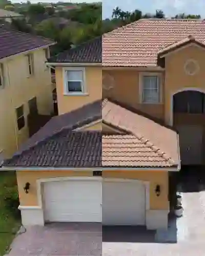 Roof before and after cleaning in Davenport, Polk County and Central Florida.